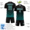 Custom Black Teal-White Gradient Wave Line Sports Sublimation Soccer Uniform Jersey