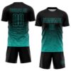 Custom Black Aqua Gradient Wave Line Sports Sublimation Soccer Uniform Jersey