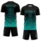 Custom Black Aqua Gradient Wave Line Sports Sublimation Soccer Uniform Jersey