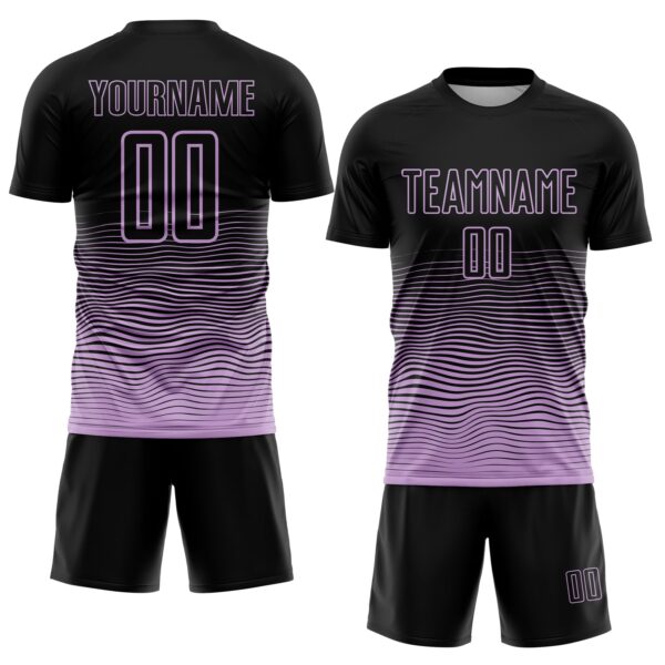 Custom Black Light Purple Gradient Wave Line Sports Sublimation Soccer Uniform Jersey