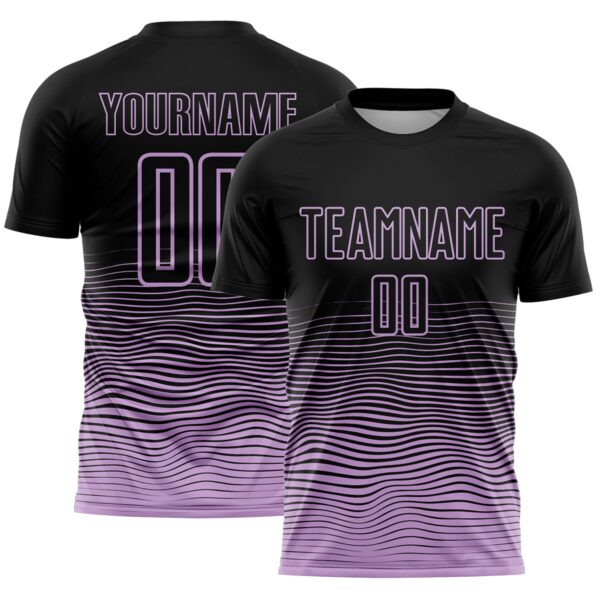 Custom Black Light Purple Gradient Wave Line Sports Sublimation Soccer Uniform Jersey