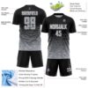 Custom Black Gray-White Gradient Wave Line Sports Sublimation Soccer Uniform Jersey