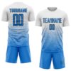 Custom White Powder Blue-Black Gradient Wave Line Sports Sublimation Soccer Uniform Jersey