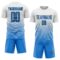 Custom White Powder Blue-Black Gradient Wave Line Sports Sublimation Soccer Uniform Jersey