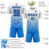 Custom White Powder Blue-Black Gradient Wave Line Sports Sublimation Soccer Uniform Jersey