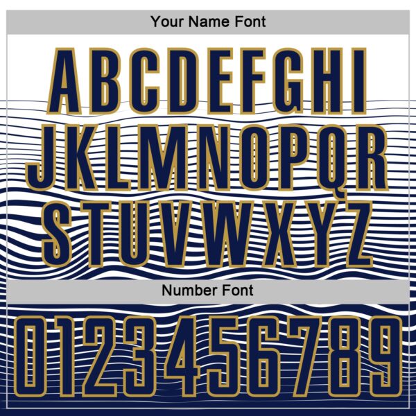 Custom White Navy-Old Gold Gradient Wave Line Sports Sublimation Soccer Uniform Jersey