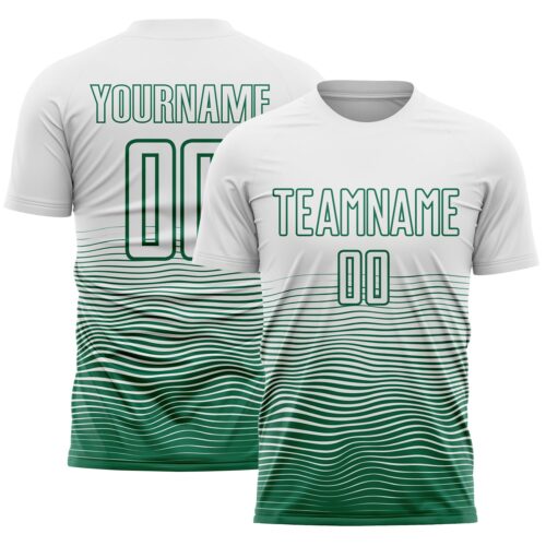 Custom White Kelly Green Gradient Wave Line Sports Sublimation Soccer Uniform Jersey