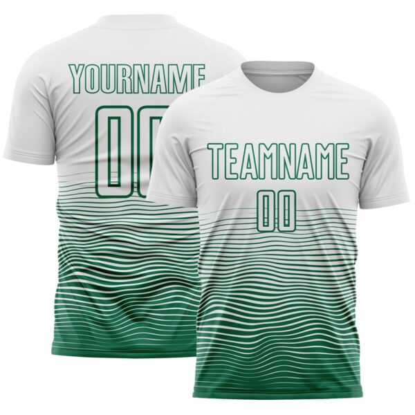 Custom White Kelly Green Gradient Wave Line Sports Sublimation Soccer Uniform Jersey