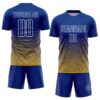 Custom Royal White-Old Gold Gradient Wave Line Sports Sublimation Soccer Uniform Jersey