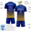 Custom Royal White-Old Gold Gradient Wave Line Sports Sublimation Soccer Uniform Jersey