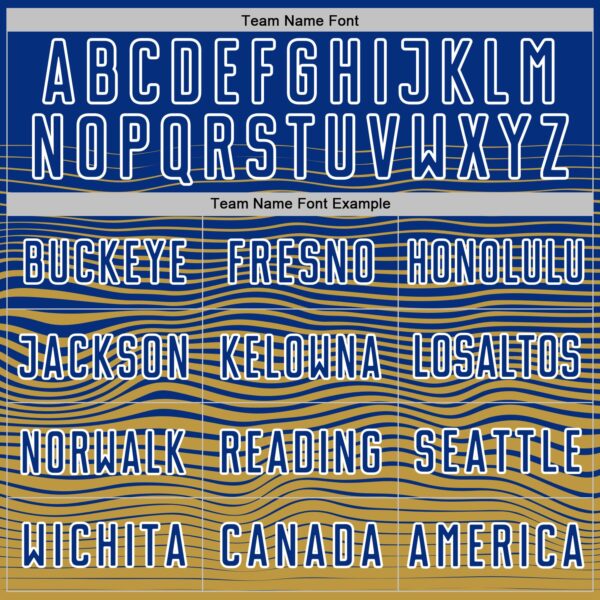 Custom Royal White-Old Gold Gradient Wave Line Sports Sublimation Soccer Uniform Jersey