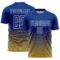 Custom Royal White-Old Gold Gradient Wave Line Sports Sublimation Soccer Uniform Jersey