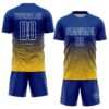 Custom Royal White-Yellow Gradient Wave Line Sports Sublimation Soccer Uniform Jersey