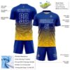 Custom Royal White-Yellow Gradient Wave Line Sports Sublimation Soccer Uniform Jersey