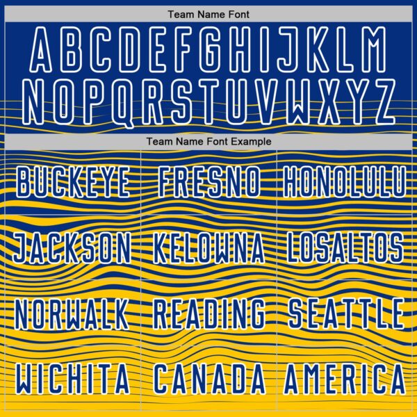 Custom Royal White-Yellow Gradient Wave Line Sports Sublimation Soccer Uniform Jersey