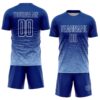 Custom Royal White-Light Blue Gradient Wave Line Sports Sublimation Soccer Uniform Jersey