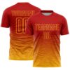 Custom Red Gold Gradient Wave Line Sports Sublimation Soccer Uniform Jersey
