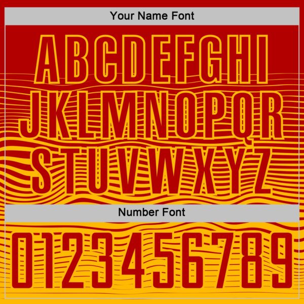 Custom Red Gold Gradient Wave Line Sports Sublimation Soccer Uniform Jersey