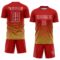 Custom Red White-Old Gold Gradient Wave Line Sports Sublimation Soccer Uniform Jersey
