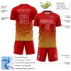Custom Red White-Old Gold Gradient Wave Line Sports Sublimation Soccer Uniform Jersey