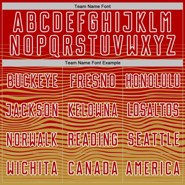 Custom Red White-Old Gold Gradient Wave Line Sports Sublimation Soccer Uniform Jersey