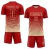 Custom Red Cream Gradient Wave Line Sports Sublimation Soccer Uniform Jersey