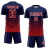 Custom Navy Red-White Gradient Wave Line Sports Sublimation Soccer Uniform Jersey