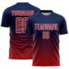 Custom Navy Red-White Gradient Wave Line Sports Sublimation Soccer Uniform Jersey