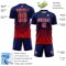 Custom Navy Red-White Gradient Wave Line Sports Sublimation Soccer Uniform Jersey