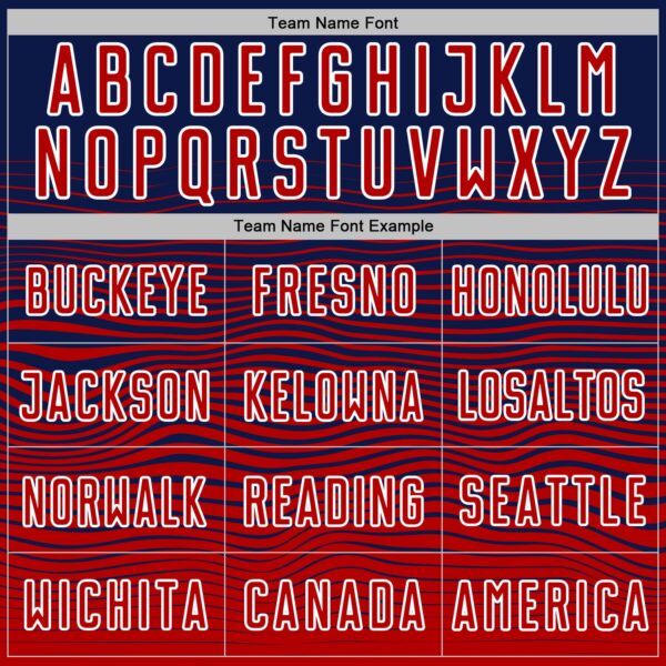 Custom Navy Red-White Gradient Wave Line Sports Sublimation Soccer Uniform Jersey