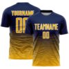 Custom Navy Gold-White Gradient Wave Line Sports Sublimation Soccer Uniform Jersey