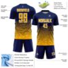 Custom Navy Gold-White Gradient Wave Line Sports Sublimation Soccer Uniform Jersey