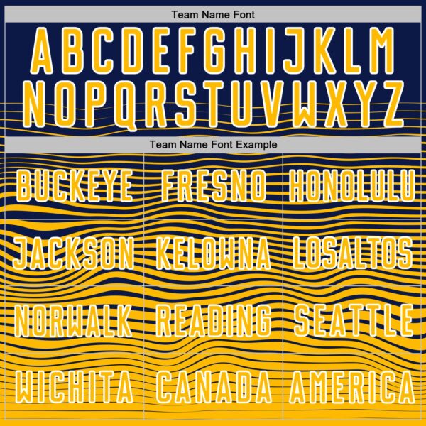 Custom Navy Gold-White Gradient Wave Line Sports Sublimation Soccer Uniform Jersey