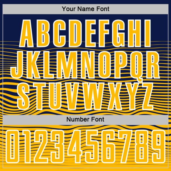 Custom Navy Gold-White Gradient Wave Line Sports Sublimation Soccer Uniform Jersey