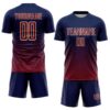 Custom Navy Crimson-Cream Gradient Wave Line Sports Sublimation Soccer Uniform Jersey