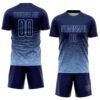 Custom Navy Light Blue Gradient Wave Line Sports Sublimation Soccer Uniform Jersey