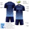 Custom Navy Light Blue Gradient Wave Line Sports Sublimation Soccer Uniform Jersey