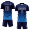 Custom Navy White-Powder Blue Gradient Wave Line Sports Sublimation Soccer Uniform Jersey