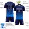 Custom Navy White-Powder Blue Gradient Wave Line Sports Sublimation Soccer Uniform Jersey