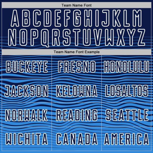 Custom Navy White-Powder Blue Gradient Wave Line Sports Sublimation Soccer Uniform Jersey