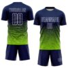 Custom Navy White-Neon Green Gradient Wave Line Sports Sublimation Soccer Uniform Jersey