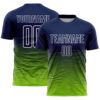 Custom Navy White-Neon Green Gradient Wave Line Sports Sublimation Soccer Uniform Jersey