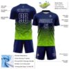 Custom Navy White-Neon Green Gradient Wave Line Sports Sublimation Soccer Uniform Jersey