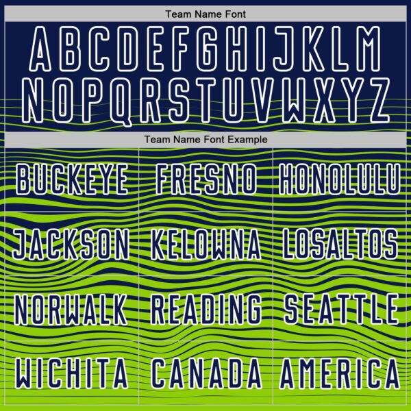 Custom Navy White-Neon Green Gradient Wave Line Sports Sublimation Soccer Uniform Jersey