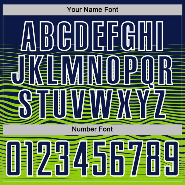 Custom Navy White-Neon Green Gradient Wave Line Sports Sublimation Soccer Uniform Jersey