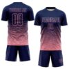 Custom Navy Medium Pink Gradient Wave Line Sports Sublimation Soccer Uniform Jersey