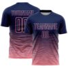 Custom Navy Medium Pink Gradient Wave Line Sports Sublimation Soccer Uniform Jersey