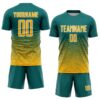 Custom Teal Gold-White Gradient Wave Line Sports Sublimation Soccer Uniform Jersey