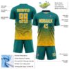 Custom Teal Gold-White Gradient Wave Line Sports Sublimation Soccer Uniform Jersey