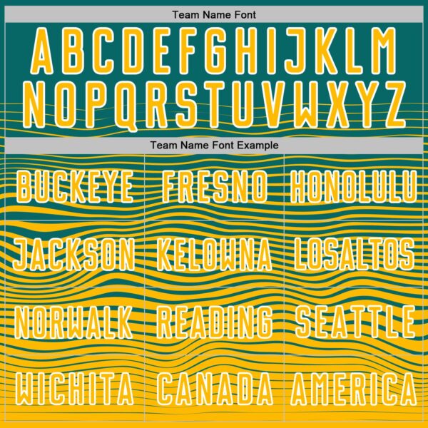 Custom Teal Gold-White Gradient Wave Line Sports Sublimation Soccer Uniform Jersey